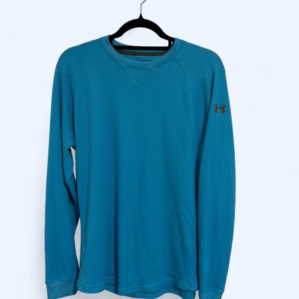 Under Armour Blue Knit Long Sleeve Shirt Size Medium Loose Fit